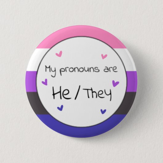 Badge Rond 5 Cm Genderfluide He/They Pronoun Pin (Devant)