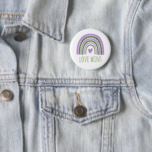 Badge Rond 5 Cm Genderqueer Pride Love Wins LGBT Rainbow Button (En situation)