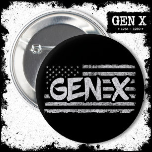 Badge Rond 5 Cm Génération X American Flag Fier Gen Xer Gen X