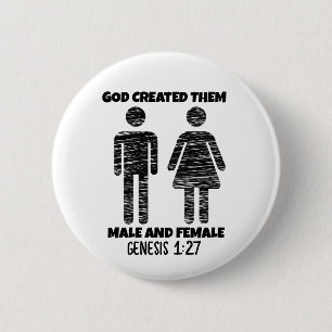 BADGE ROND 5 CM GENÈSE HOMME ET FEMME BOUTONS CHRÉTIENS