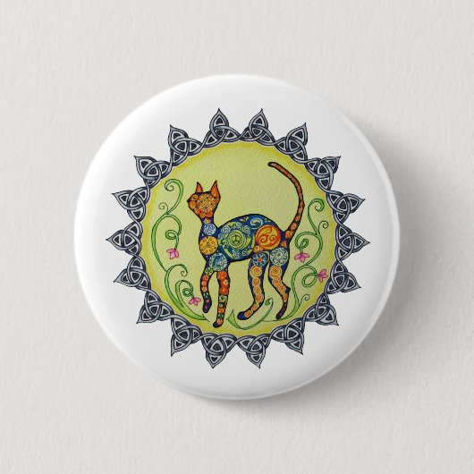 Badge Rond 5 Cm Génial, Paisley, mandala celtique de chat (Devant)