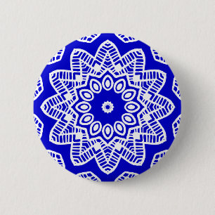 Badge Rond 5 Cm Géométrie biologique 012 - Blanc sur bleu royal