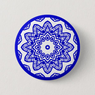 Badge Rond 5 Cm Géométrie biologique 012 - Bleu royal sur blanc