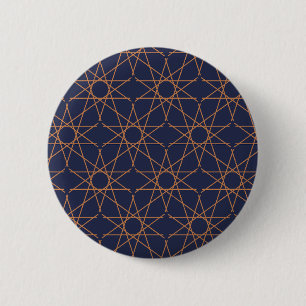 Badge Rond 5 Cm Géométrie d'étoile quintuple Bouton Indigo Cuivre