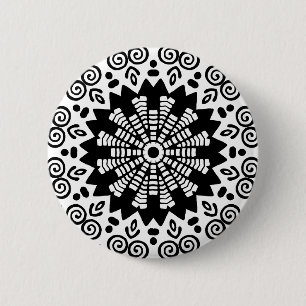 Badge Rond 5 Cm Géométrie organique 014 - Noir sur blanc