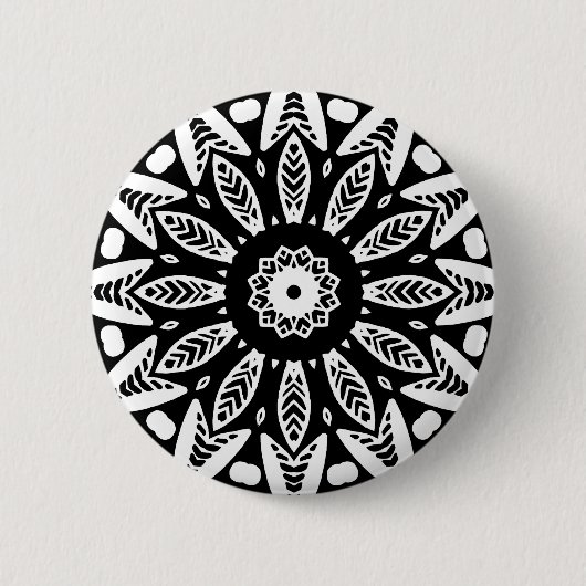 Badge Rond 5 Cm Géométrie organique 018 - Blanc sur noir (Devant)