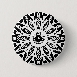 Badge Rond 5 Cm Géométrie organique 018 - Noir sur blanc