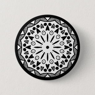 Badge Rond 5 Cm Géométrie organique 019 - Noir sur blanc
