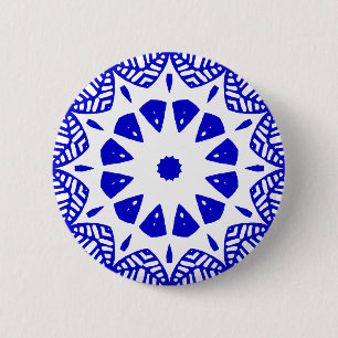Badge Rond 5 Cm Géométrie organique 09 - Bleu royal sur blanc