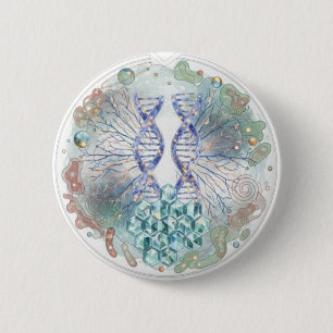 Badge Rond 5 Cm Géométrie sacrée ADN Hélice Cristal Science Art