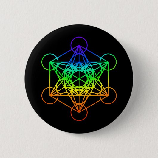 Badge Rond 5 Cm Géométrie sacrée Cube de Metatron en couleurs arc- (Devant)