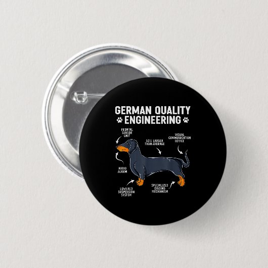 Badge Rond 5 Cm German Engineering Dachshund Lover Funny Doxie Dog (Devant & derrière)