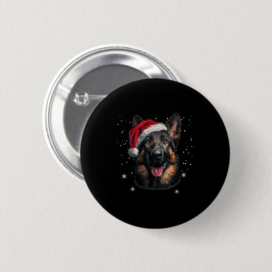 Badge Rond 5 Cm German Shepherd Christmas Funny Santa Hat Dog Xmas (Devant & derrière)
