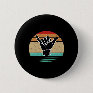 Badge Rond 5 Cm Geste de main drôle de surfeur Shaka vintage rétro