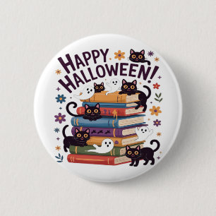 Badge Rond 5 Cm Ghost Cat Lecture Livres Lover Cadeaux Halloween S
