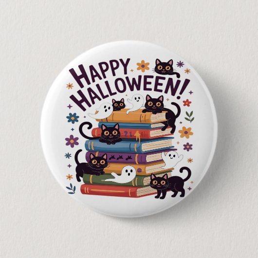 Badge Rond 5 Cm Ghost Cat Lecture Livres Lover Cadeaux Halloween S (Devant)
