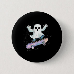 Badge Rond 5 Cm Ghost mignon Sur Skateboard Drôle Halloween Patine