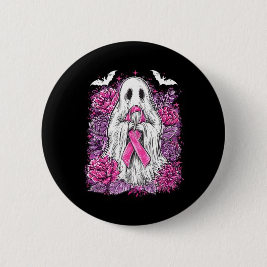 Badge Rond 5 Cm Ghost Ribbon Sensibilisation au cancer du sein Hal (Devant)