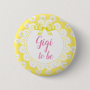 Badge Rond 5 Cm Gigi pour être rose Baby shower de marguerites