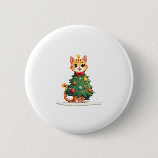 Badge Rond 5 Cm Gingembre Chat Noël Arbre mignonne Noël Filles Enf (Devant)