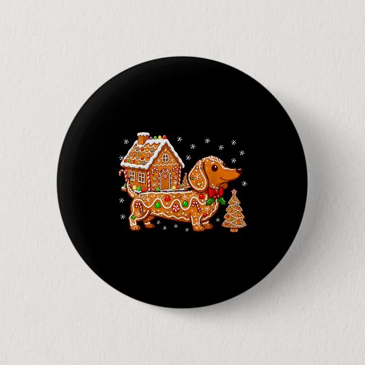 Badge Rond 5 Cm Gingerbread Dachshund Christmas Tree House Cookie  (Devant)