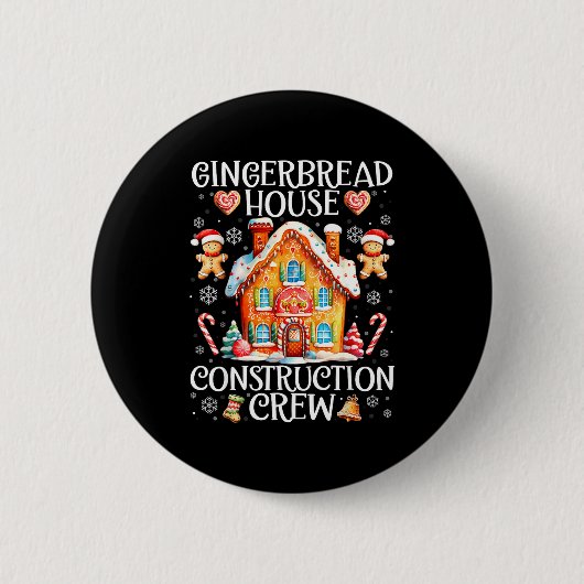 Badge Rond 5 Cm Gingerbread House Construction Crew Baking Christm (Devant)