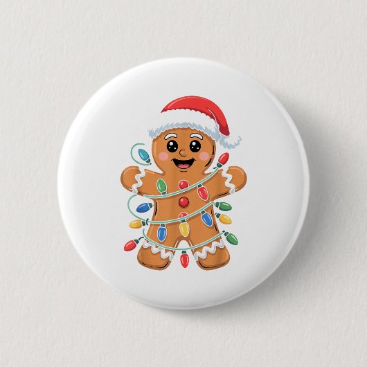 Badge Rond 5 Cm Gingerbread Man Tangled Christmas Lights  (Devant)