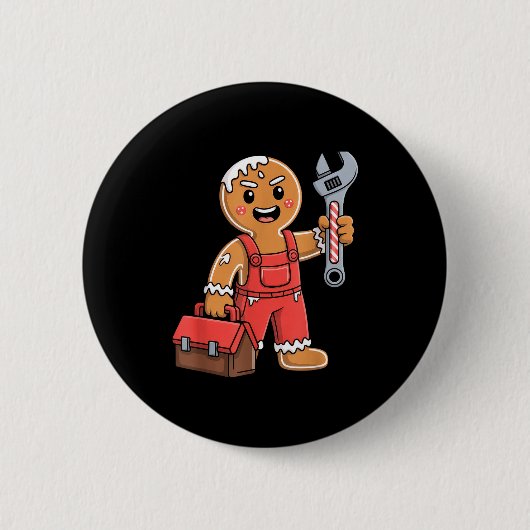 Badge Rond 5 Cm Gingerbread Mechanic Handyman Fixer Worker Christm (Devant)