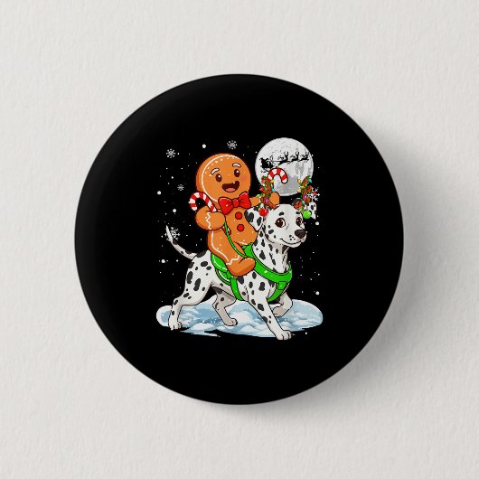 Badge Rond 5 Cm Gingerbread Ridding Dalmatian Reindeer Christmas B (Devant)