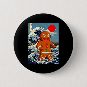Badge Rond 5 Cm Gingerbread-zilla Art Japonais Vintage Drôle Noël