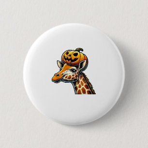 Badge Rond 5 Cm Girafe avec Casquette Citrouille Halloween Design