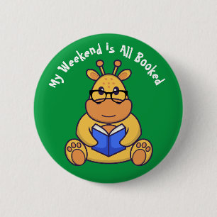 Badge Rond 5 Cm Girafe drôle personnalisée lisant un livre