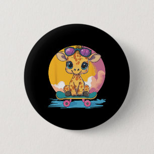 Badge Rond 5 Cm Girafe Mignonne Avec Lunettes De Soleil Skateboard