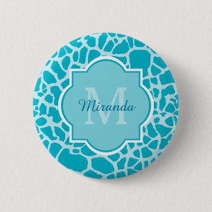 Badge Rond 5 Cm Girafe Turquoise Moderne Imprimer Monogramme Avec