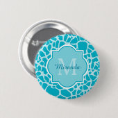 Badge Rond 5 Cm Girafe Turquoise Moderne Imprimer Monogramme Avec  (Devant & derrière)