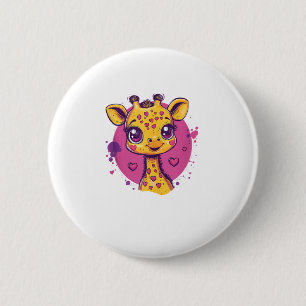 Badge Rond 5 Cm Giraffe Adorable Avec Coeurs Cartoon Love