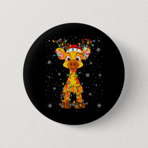 Badge Rond 5 Cm Giraffe Animal Santa Chapeau Vilain Arbre de Noël