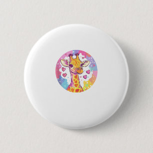 Badge Rond 5 Cm Giraffe Avec Coeurs Adorable Amour Coloré