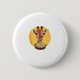 Badge Rond 5 Cm Giraffe Avec Popcorn Cartoon Humour animal