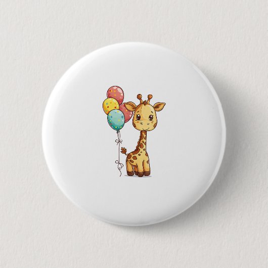 Badge Rond 5 Cm Giraffe Cute Avec Ballons (Devant)