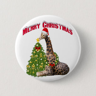 Badge Rond 5 Cm Giraffe de Noël