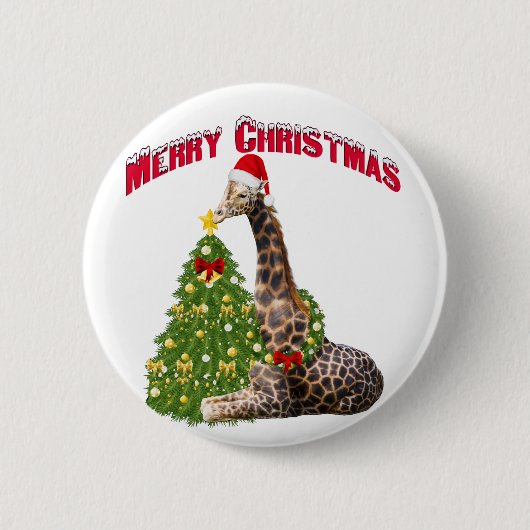 Badge Rond 5 Cm Giraffe de Noël (Devant)