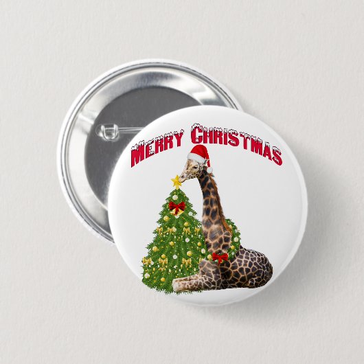 Badge Rond 5 Cm Giraffe de Noël (Devant & derrière)