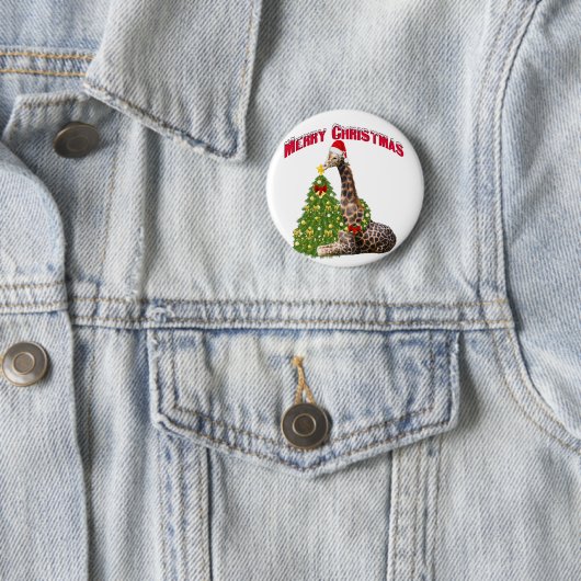 Badge Rond 5 Cm Giraffe de Noël (En situation)