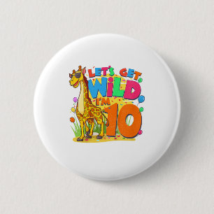 Badge Rond 5 Cm Giraffe Enfants Fête d'anniversaire 10 ans Garçon