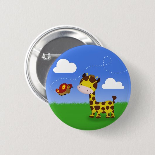 Badge Rond 5 Cm Giraffe et papillon (Devant & derrière)