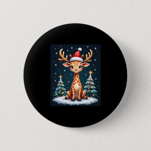 Badge Rond 5 Cm Giraffe Reindeer Casquette Père Noël Christmas Tre