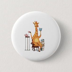 Badge Rond 5 Cm Giraffes, livres et cadeaux de thé