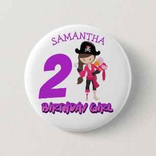 Badge Rond 5 Cm Girl Parrot Anniversaire de la fête pirate