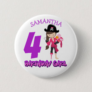 Badge Rond 5 Cm Girl Parrot Anniversaire fête pirate Bouton